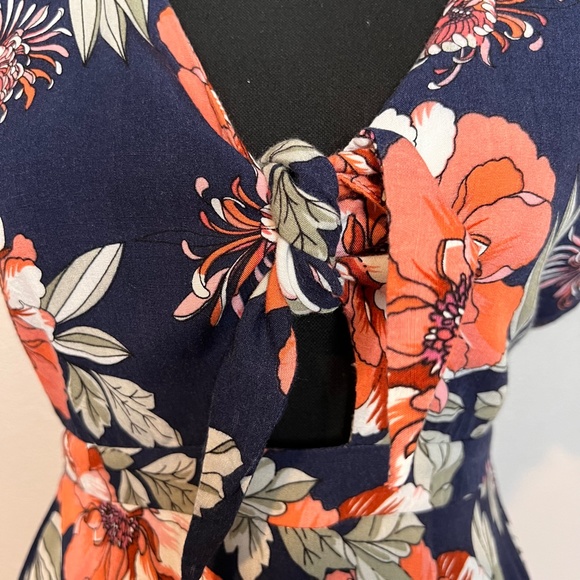 Lulus Botanic of Time Blue Floral Print Tie-Front Skater Dress Size Small - Picture 9 of 13